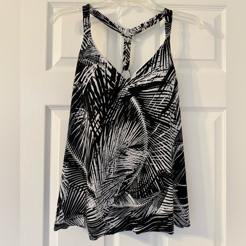 👙 AQUA GREEN Black & White Tankini Swimsuit Top